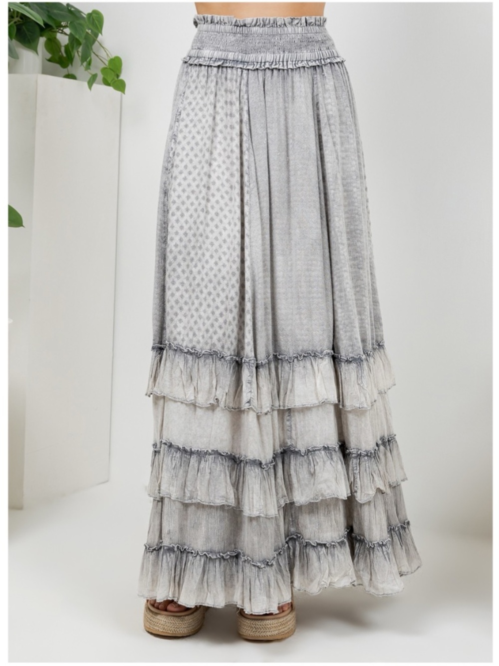 Young Threads Grey Layered Tiered Ruffle Maxi Skirt - Picture 2 of 6